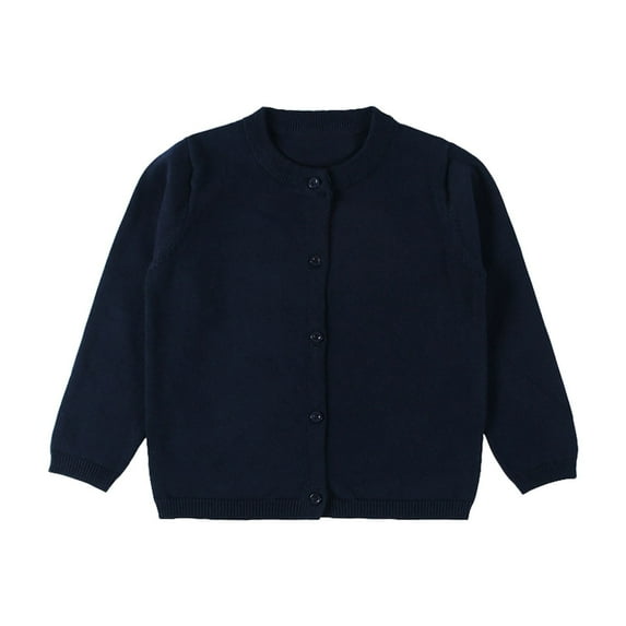 Sweater Girls Kids Fashion Cardigan Long Sleeve Casual Button Sweater Crew Neck Girl Sweaters Navy
