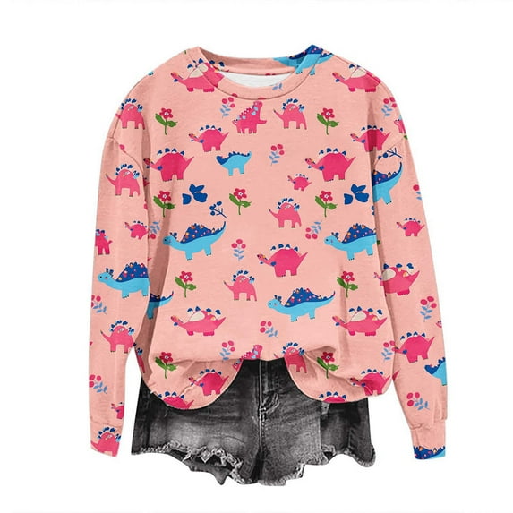 Sweater for Girls Printed Long Sleeves Tops Casual Fleece Sweater Crew Neck Oversized Pullover Cotton Clothes Casual Comfy Fall Winter Warm Sweatshirts Kids Coat