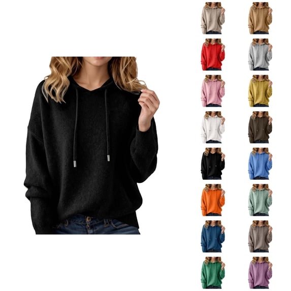 Sweater Hoodie for Women 2025 Trendy Fall Winter Long Sleeve Knit Plain Hooded Sweatshirt Pullover Top