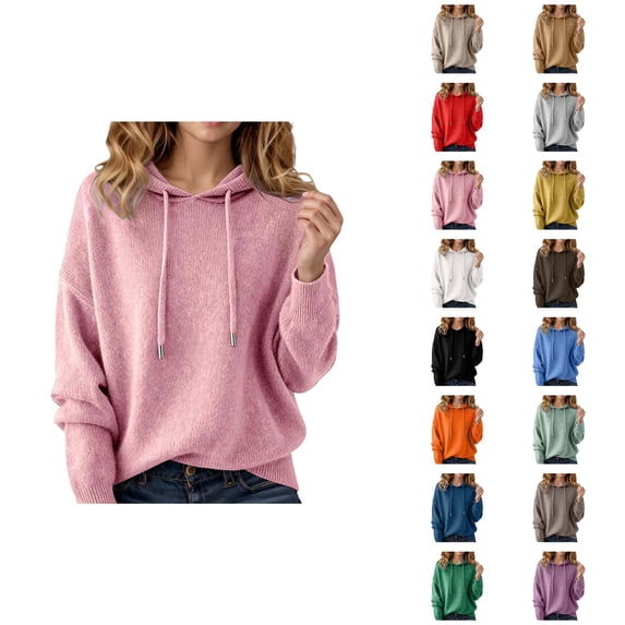 Sweater Hoodie for Women 2025 Trendy Fall Winter Long Sleeve Knit Plain Hooded Sweatshirt Pullover Top