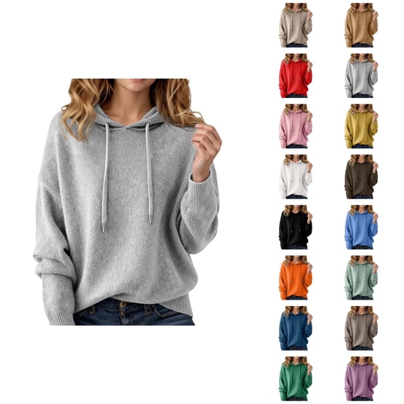 Sweater Hoodie for Women 2025 Trendy Fall Winter Long Sleeve Knit Plain Hooded Sweatshirt Pullover Top