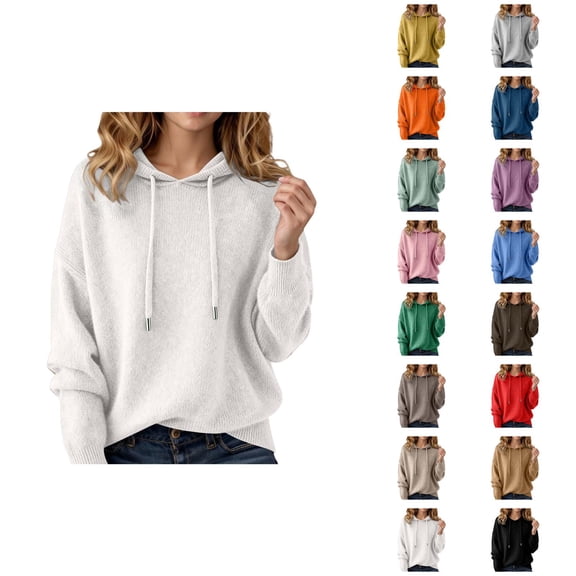 Sweater Hoodie for Women 2026 Fashion Fall Winter Long Sleeve Knit Solid Color Hooded Sweatshirt Pullover Top
