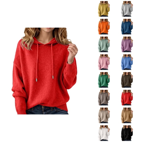 Sweater Hoodie for Women 2026 Fashion Fall Winter Long Sleeve Knit Solid Color Hooded Sweatshirt Pullover Top
