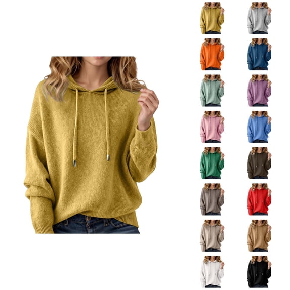 Sweater Hoodie for Women 2026 Fashion Fall Winter Long Sleeve Knit Solid Color Hooded Sweatshirt Pullover Top