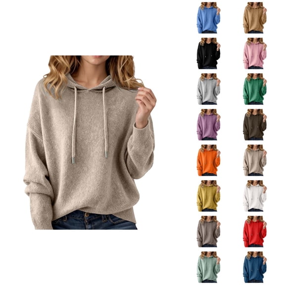 Sweater Hoodie for Women 2026 Long Sleeve Fashion Knit Plain Hooded Sweatshirt Pullover Top