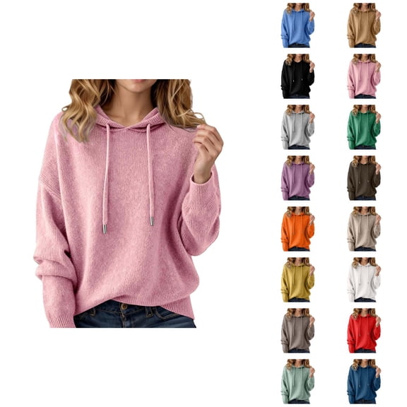 Sweater Hoodie for Women 2026 Long Sleeve Fashion Knit Plain Hooded Sweatshirt Pullover Top