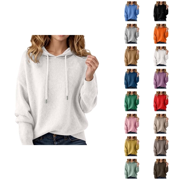 Sweater Hoodie for Women 2026 Trendy Long Sleeve Knit Solid Color Hooded Sweatshirt Pullover Top