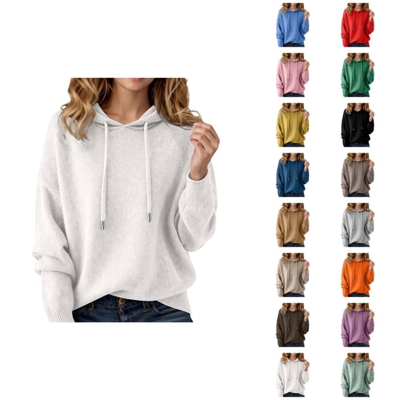 Sweater Hoodies for Women 2025 Fall Winter Long Sleeve Plain Knitted Hooded Sweatshirt Pullover Tops
