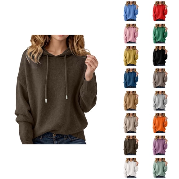 Sweater Hoodies for Women 2025 Fall Winter Long Sleeve Plain Knitted Hooded Sweatshirt Pullover Tops