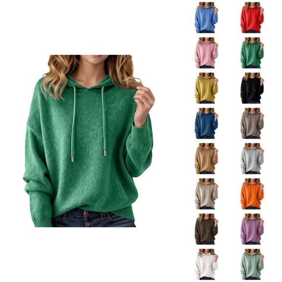 Sweater Hoodies for Women 2025 Fall Winter Long Sleeve Plain Knitted Hooded Sweatshirt Pullover Tops