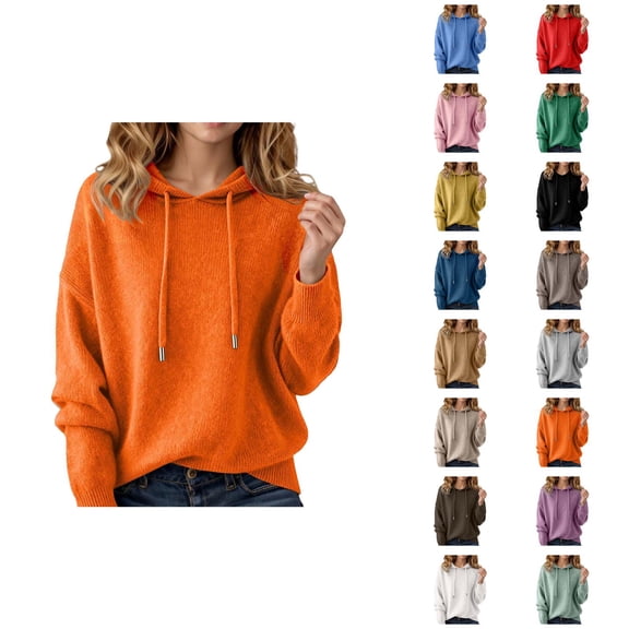 Sweater Hoodies for Women 2025 Fall Winter Long Sleeve Plain Knitted Hooded Sweatshirt Pullover Tops