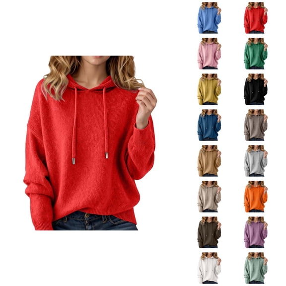 Sweater Hoodies for Women 2025 Fall Winter Long Sleeve Plain Knitted Hooded Sweatshirt Pullover Tops
