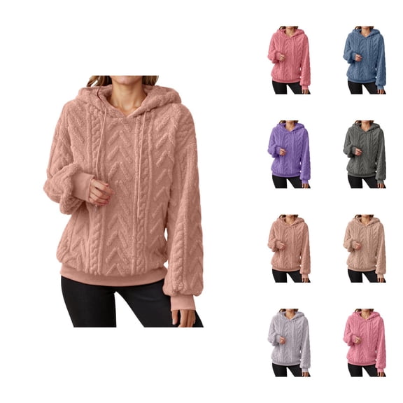 Sweater Hoodies for Women 2025 Long Sleeve Drop Shoulder Lined Sweater Hoodie Hooded Sweatshirt Women Pullover