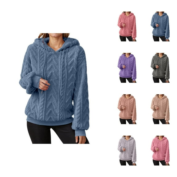 Sweater Hoodies for Women 2025 Long Sleeve Drop Shoulder Lined Sweater Hoodie Hooded Sweatshirt Women Pullover