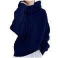 thumbnail image 1 of Sweater Hoodies for Women Oversized Fit Drawstring Hooded High Neck Knitted Sweatshirt Pullover Long Sleeve (XL, Navy), 1 of 7