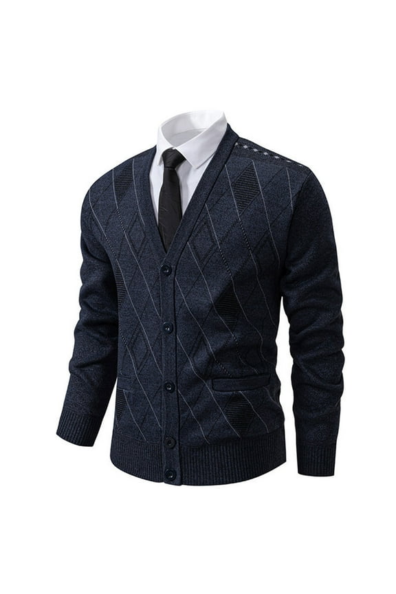 Sweater Jackets for Men with Pockets Button-Down V Neck Knitted Coats Mens Business Casual Long Sleeve Stretchy Slim Warm Work Outerwear Sweaters