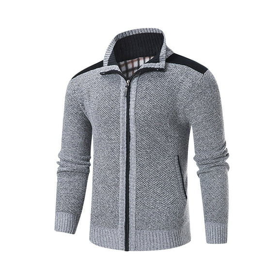 Sweater Jackets for Men with Pockets Long Sleeve Zip Up Mock Neck Coats Chunky Knitted Trendy Color Block Stretchy Slim Thermal Warm Outerwear Jacket