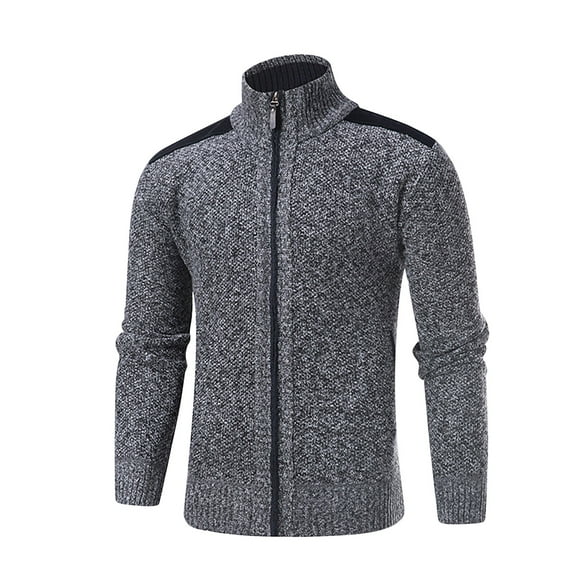 Sweater Jackets for Men with Pockets Long Sleeve Zip Up Mock Neck Coats Chunky Knitted Trendy Color Block Stretchy Slim Thermal Warm Outerwear Jacket