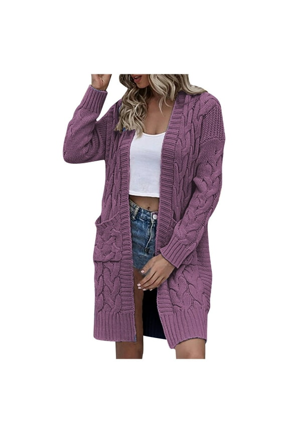 Sweater Jackets for Women Plus Size Knitted Style Medium Long Loose Double Pocket Cardigan Sweater Jacket