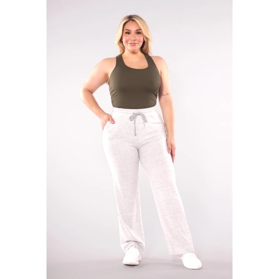 Sweater Knit Straight Leg Pants With Front Tie - Heather Light Gray