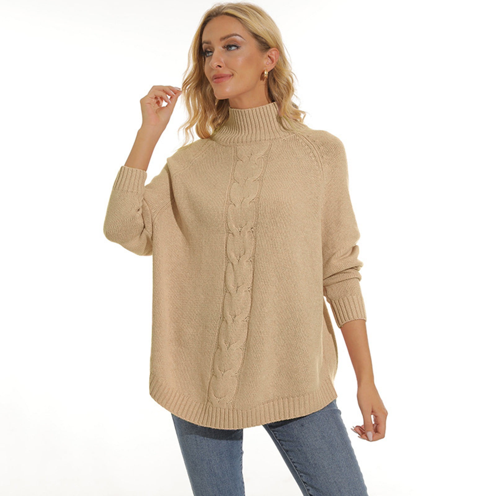 Sweater Knitted Big Size Loose Solid Color Turtleneck Sweater Cardigan New Style Sweaters For Women Fall Classic Cardigans Khaki S Walmart