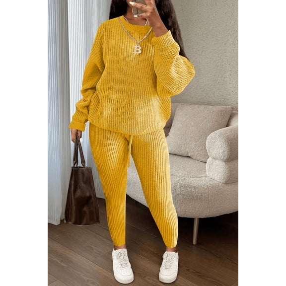 Sweater Lounge Sets for Women 2 Piece Long Sleeve Knit Set | Soft knit fabric, long sleeve pullover top and pants set, cozy 2 piece outfit for women, ideal for lounge, travel