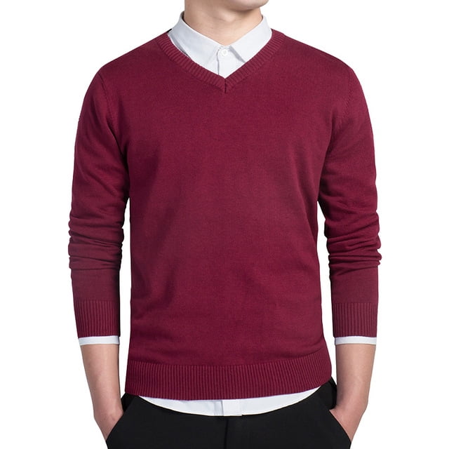 Sweater Men 2024 Autumn Casual Pullovers Men V-Neck Solid Cotton ...