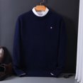 thumbnail image 1 of Sweater Men's Knit O-neck Pullovers Loose Oversized M-5xl Knitted Bottom Shirt Autumn Winter Korean Men's Sweater New (Navy Blue,XL), 1 of 7