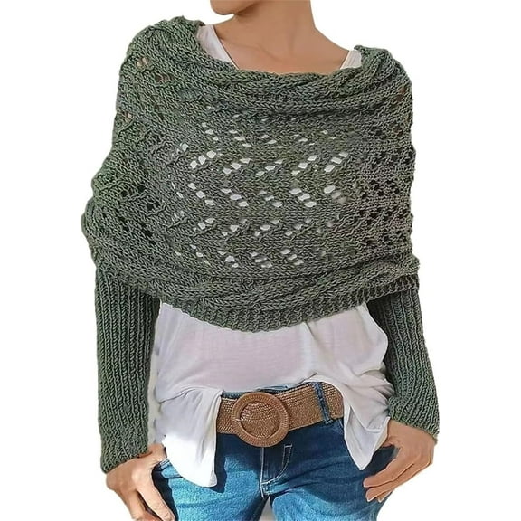 Sweater Scarf with Sleeves for Women Double Sleeve Wool Scarf Knitted Crochet Tops Womens Fall Outfits 2025