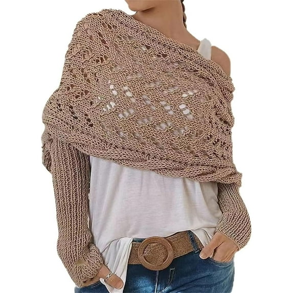 Sweater Scarf with Sleeves for Women Double Sleeve Wool Scarf Knitted Crochet Tops Womens Fall Outfits 2025
