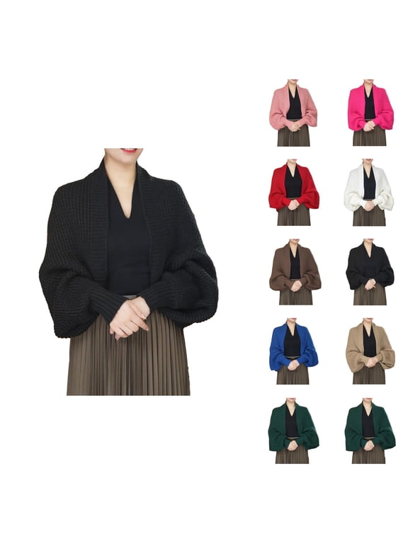 Sweater Scarf with Sleeves for Women Fall Winter Solid Color Soft Warm Knitted Shawl Wraps