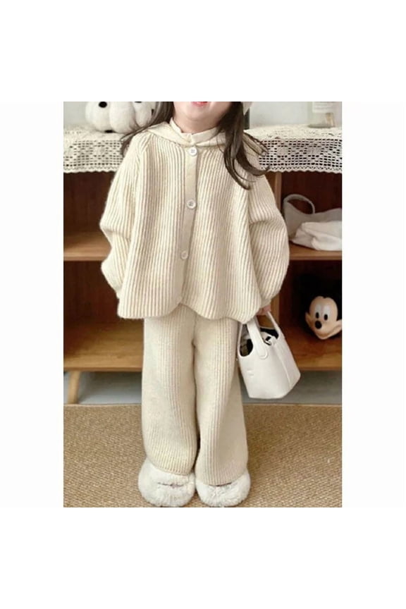 Sweater Set Autumn/Winter Hooded Knitted Cardigan Coat Wide Leg Pants Two Piece Set