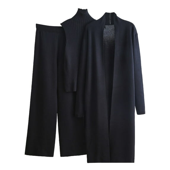 Sweater Sets For Women Sevevn Women's 3 Piece Lounge Set Long Sleeve Cardigan Sleeveless Top Pants Knit Sweater Set
