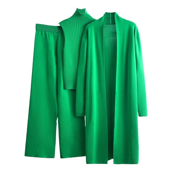 Sweater Sets For Women Sevevn Women's 3 Piece Lounge Set Long Sleeve Cardigan Sleeveless Top Pants Knit Sweater Set