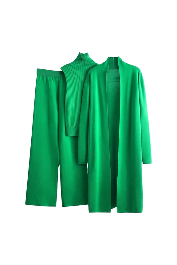 Sweater Sets For Women Sevevn Women's 3 Piece Lounge Set Long Sleeve Cardigan Sleeveless Top Pants Knit Sweater Set