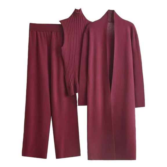 Sweater Sets For Women Sevevn Women's 3 Piece Lounge Set Long Sleeve Cardigan Sleeveless Top Pants Knit Sweater Set