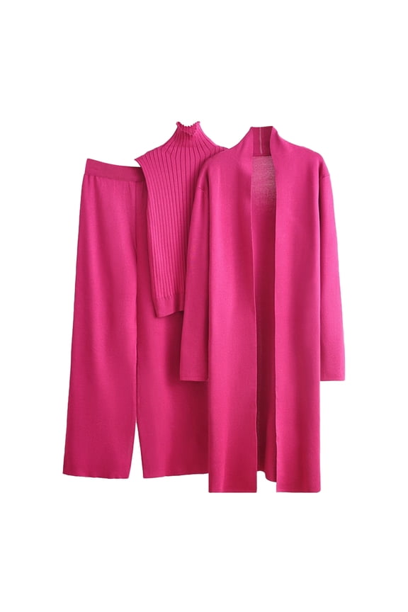 Sweater Sets For Women Sevevn Women's 3 Piece Lounge Set Long Sleeve Cardigan Sleeveless Top Pants Knit Sweater Set