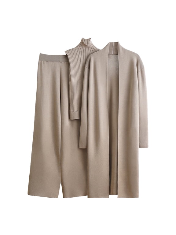 Sweater Sets For Women Sevevn Women's 3 Piece Lounge Set Long Sleeve Cardigan Sleeveless Top Pants Knit Sweater Set