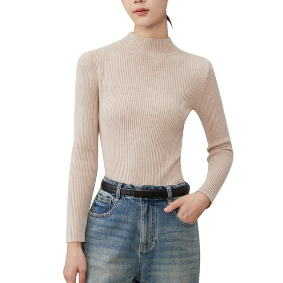 Sweater Sets for Women,Tunic Sweater Long Sleeve Solid Color Stretchy Soft Comfort Women Tunic Sweater Fall Fashion,Dark Brown Sweaters Women,01 Beige,M