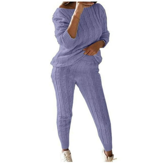 Sweater Sets for Women 2-Piece Outfits Solid Ribbed Off-Shoulder Long Sleeve Tops Leggings Casual Knit Sweaters Set