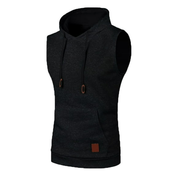 Sweater Tank Tops For Men Bottoming Knitted Hooded Solid Color Drawstring Pocket Mens Fall And Winter Clothing,Black,L