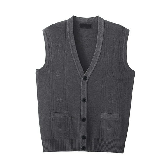 Sweater Tank Tops For Men Fashion V Neck Button Up Sleeveless Knit Fleece Mens Sweater Tops,Dark Gray,2XL