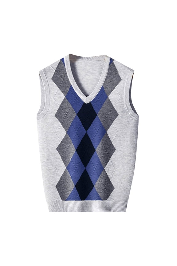 Sweater Tops For Men Fashion Knitted Vest V Neck Color Blocked Mens Warm Sweaters,White,4XL