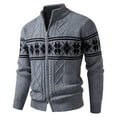 thumbnail image 1 of Sweater Tops For Men Jacquard Knit Stand Collar Textured Pattern Mens Fall And Winter Clothing,Grey,L, 1 of 4