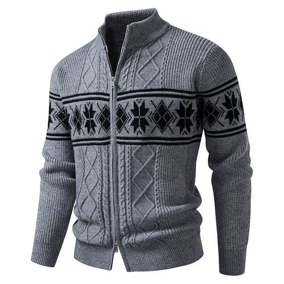 Sweater Tops For Men Jacquard Knit Stand Collar Textured Pattern Mens Fall And Winter Clothing,Grey,L