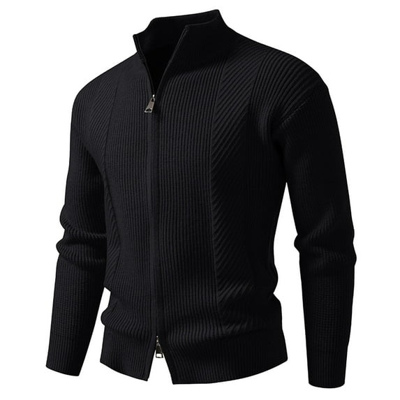 Sweater Tops For Men Ribbed Textured Knit Stand Collar Long Sleeve Mens Casual Sweaters,Black,L