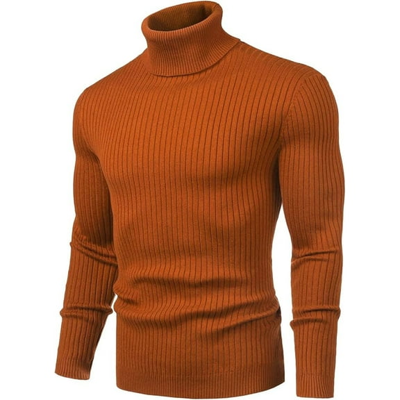 Sweater Tops For Men Wool Round Neck Bottoming Shirt All Matching High Neck Mens Workout Jacket,Orange,M