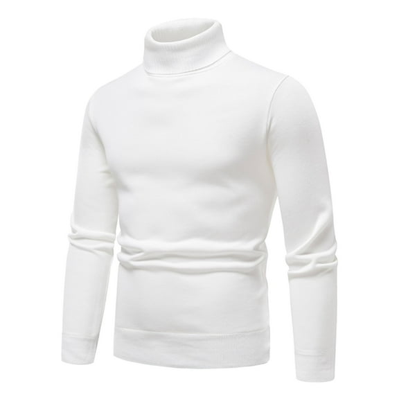 Sweater Tops for Men Round Neck Bottoming Shirt All Matching High Neck Mens Workout Jacket,White,L