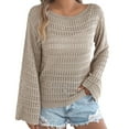 thumbnail image 1 of Sweater Tops for Women Fall One Collar Hollow Out Long Sleeve Knitted Sweaters Casual Solid Loose Top Knitted Sweater Khaki XL, 1 of 6