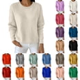 thumbnail image 1 of Sweater Tops for Women Zaewscy Women Winter Solid Crew Neck Long Sleeve Straight Pullover Top Beige XL, 1 of 6